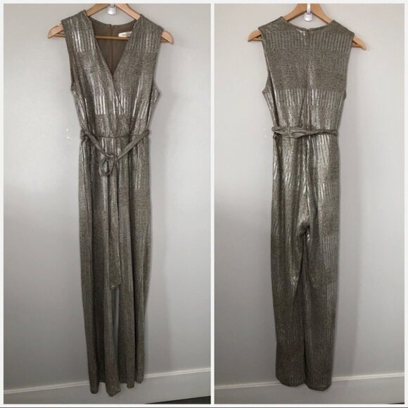 BISHOP+YOUNG The Aspen Metallic  Wide Leg V-neck Jumpsuit Romper 1 Piece Size XS - Picture 4 of 11